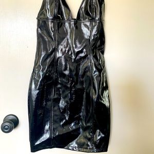 Black pleather mini dress. Spaghetti strap.